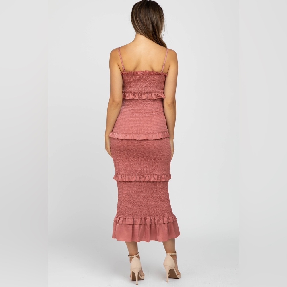 PinkBlush satin smocked bodycon midi dress nwot - Picture 3 of 15